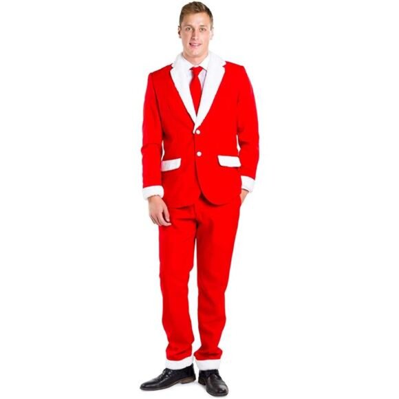 Men's Ugly Christmas Red Sweater Inspired Holiday Suit Jacket Blazer Xmas Party - Picture 3 of 6